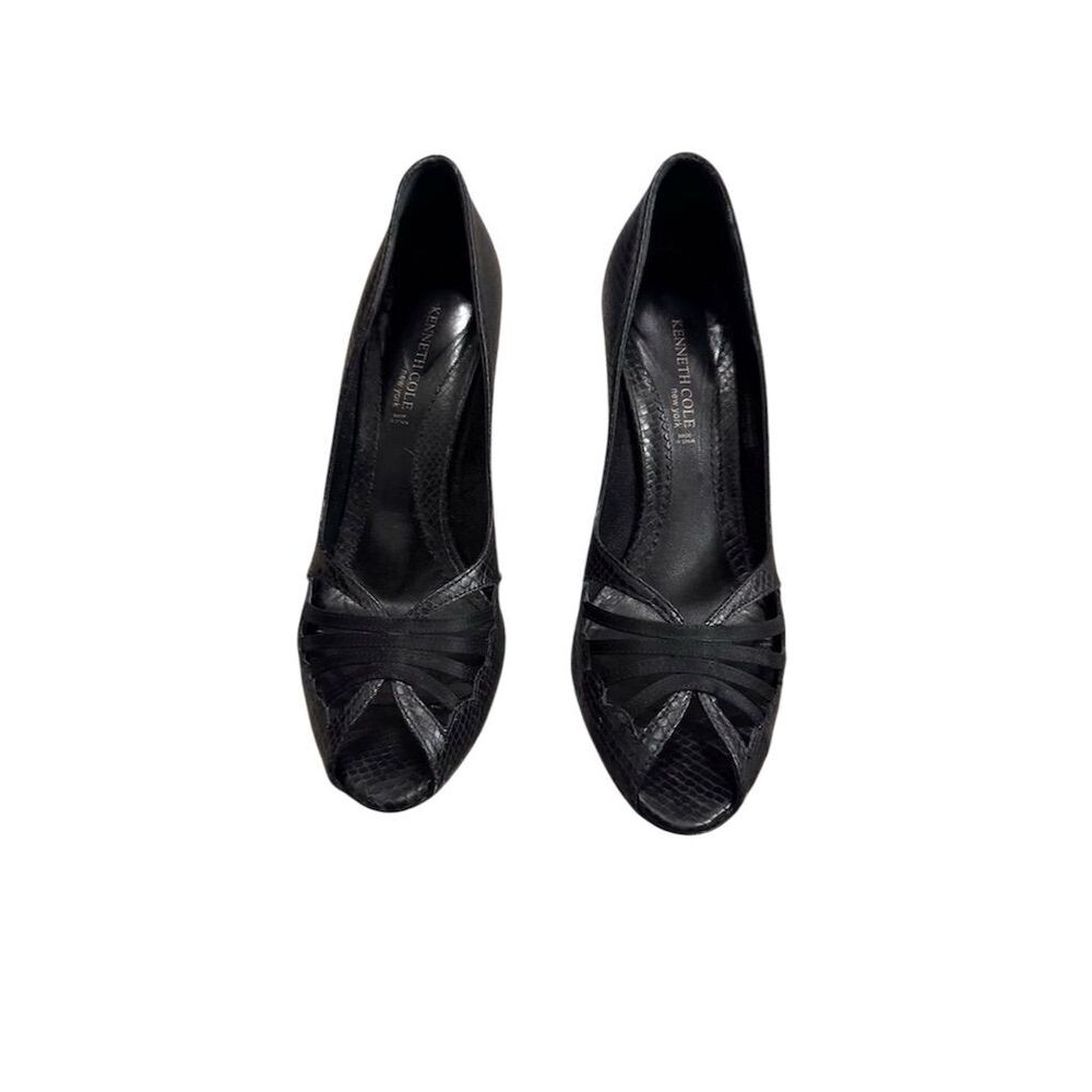 Kenneth Cole New York Women's Black Snake Print Peep Toe Pumps Size 8 - Picture 5 of 12